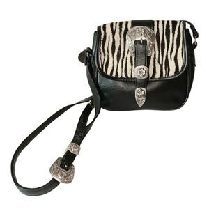VTG 1997 Double J Saddlery Black Leather Zebra Stripe Purse Crossbody W/ Buckles